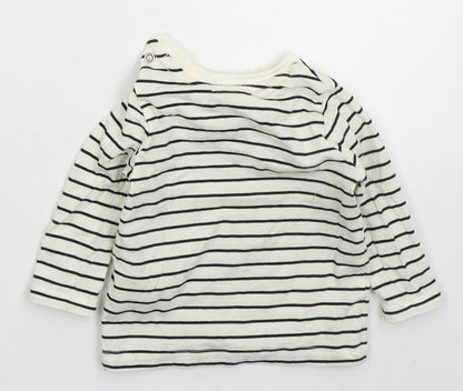 Tesco Baby White Striped Cotton Basic T-Shirt Size 3-6 Months Crew Neck Pullover - Mickey