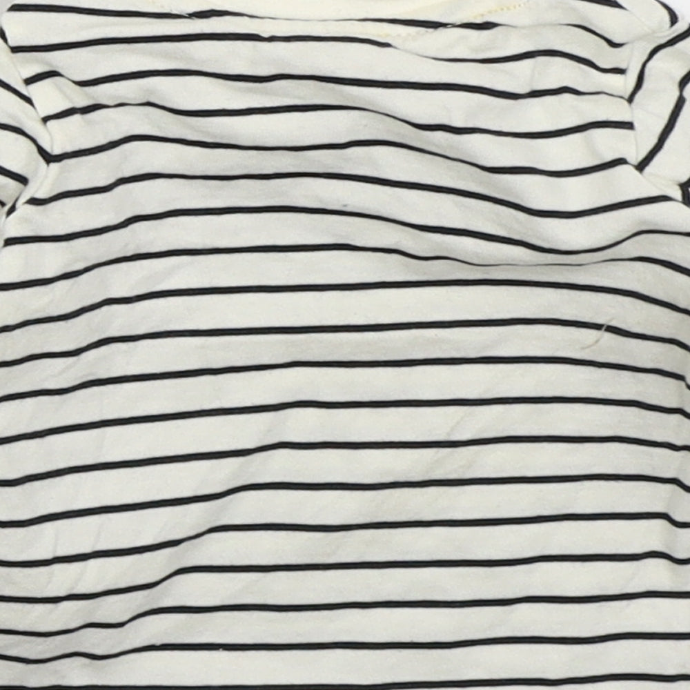 Tesco Baby White Striped Cotton Basic T-Shirt Size 3-6 Months Crew Neck Pullover - Mickey