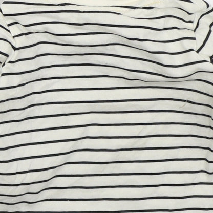 Tesco Baby White Striped Cotton Basic T-Shirt Size 3-6 Months Crew Neck Pullover - Mickey
