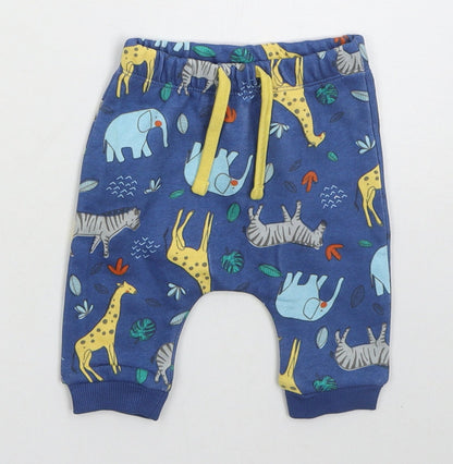 Matalan Boys Blue  Cotton Sweatpants Trousers Size 0-3 Months  Drawstring - Animals