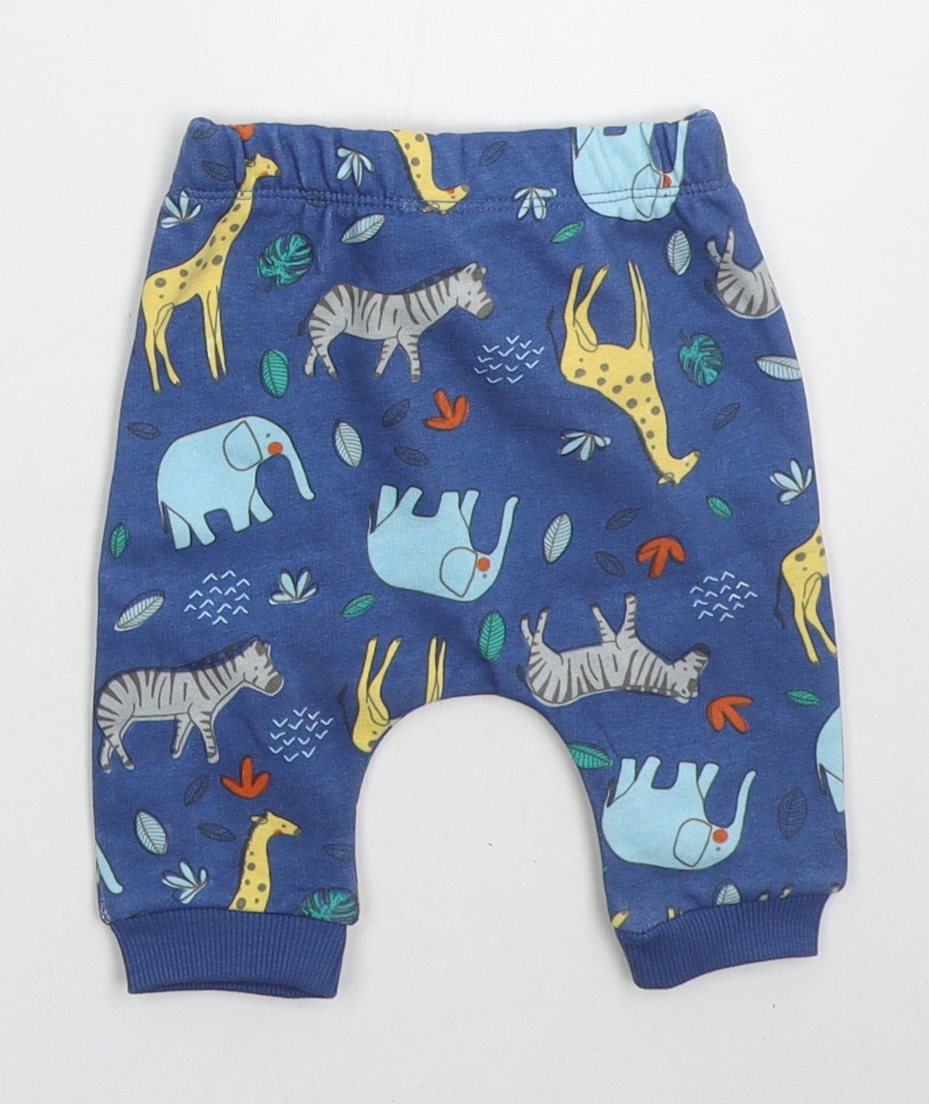 Matalan Boys Blue  Cotton Sweatpants Trousers Size 0-3 Months  Drawstring - Animals