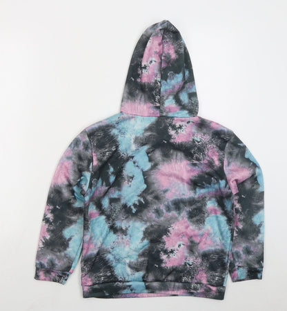 SheIn Girls Grey  Polyester Pullover Hoodie Size 11-12 Years  Pullover - Heart Blue Pink Abstract