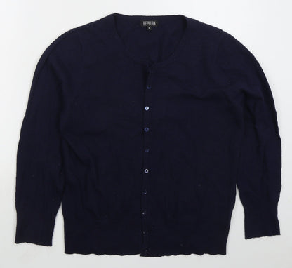 Hepburn Womens Blue Crew Neck  Viscose Cardigan Jumper Size M