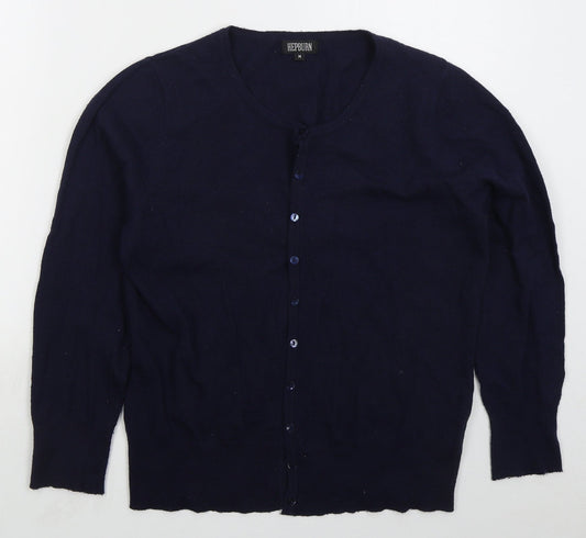 Hepburn Womens Blue Crew Neck  Viscose Cardigan Jumper Size M