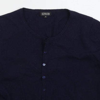Hepburn Womens Blue Crew Neck  Viscose Cardigan Jumper Size M