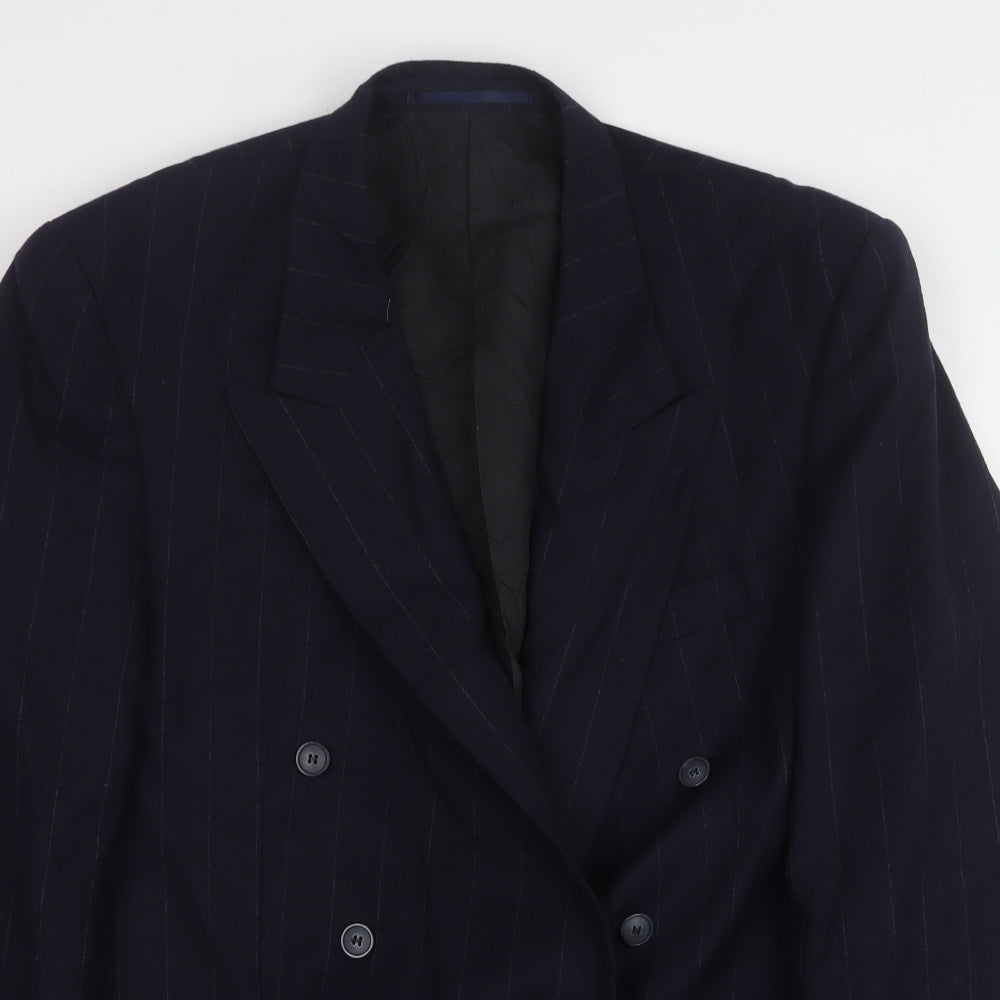 George Mens Blue Striped Polyester Jacket Suit Jacket Size 42
