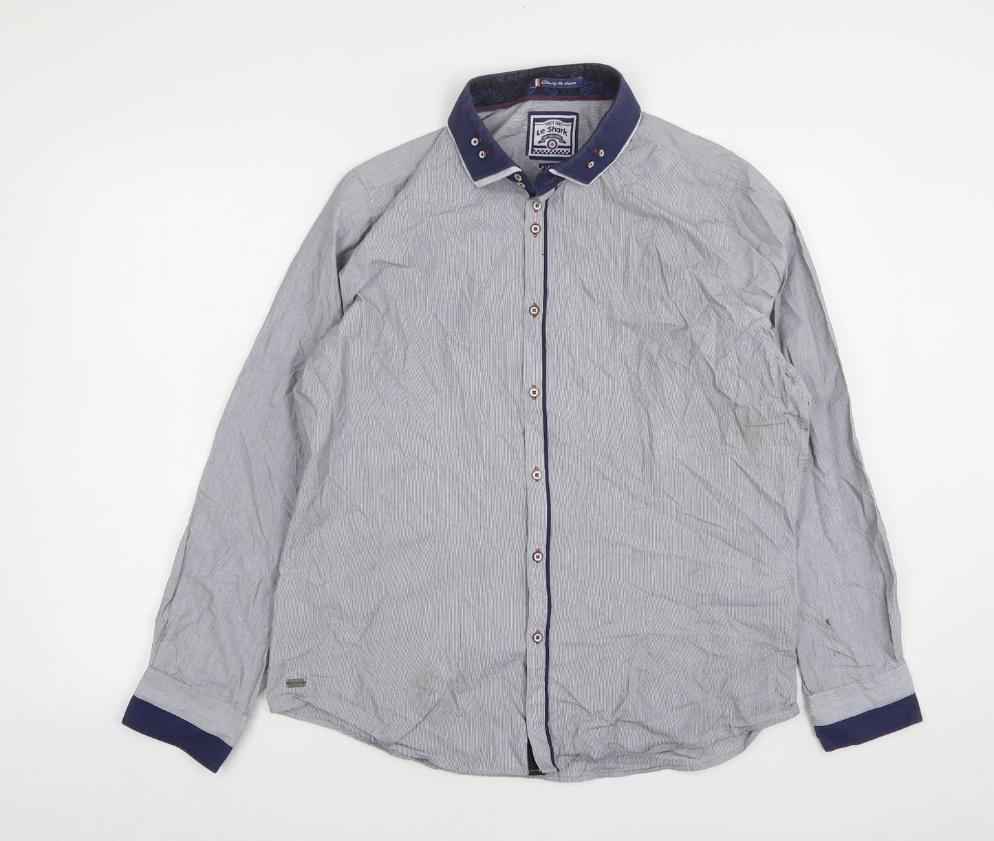 Mens UK Size XL Le Shark Grey  Button-Up Long Sleeve Casual Shirt