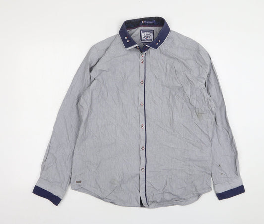 Mens UK Size XL Le Shark Grey  Button-Up Long Sleeve Casual Shirt