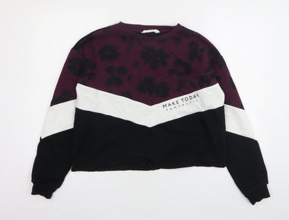H&M Girls Multicoloured Colourblock Cotton Pullover Sweatshirt Size 12-13 Years