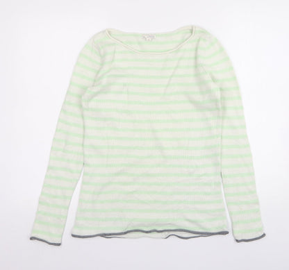 Gap Womens Green Round Neck Striped Cotton Pullover Jumper Size S