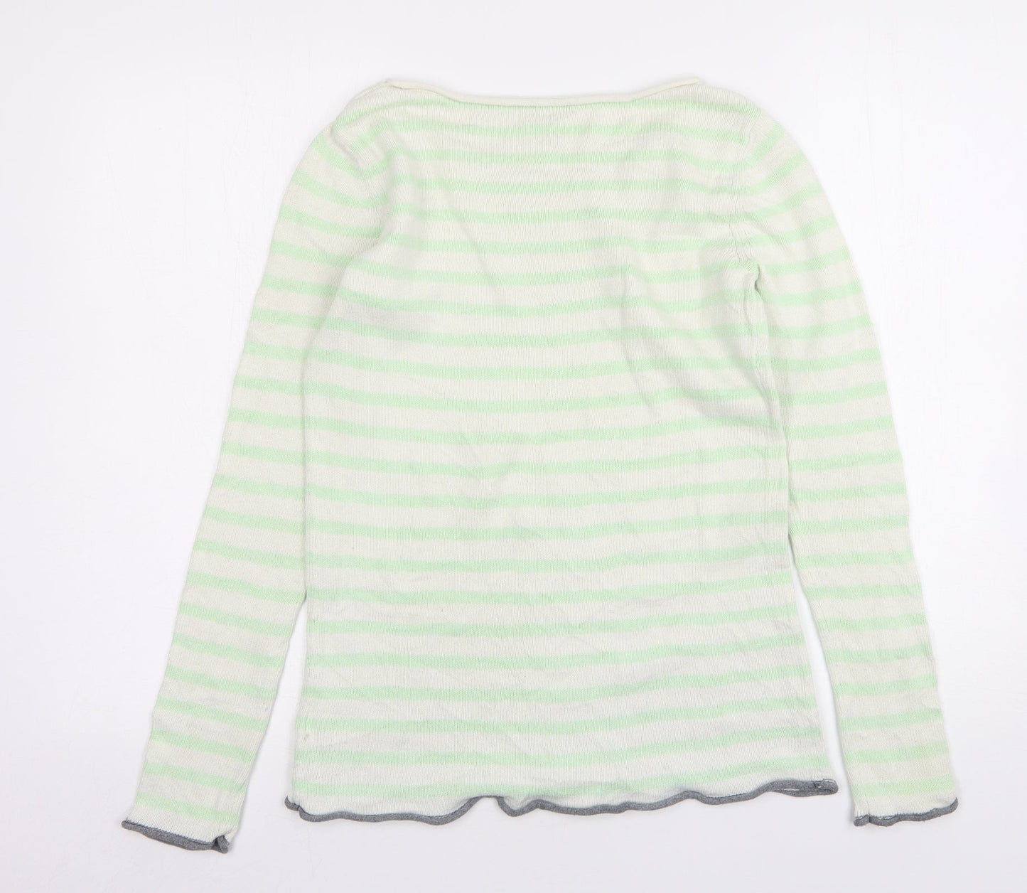 Gap Womens Green Round Neck Striped Cotton Pullover Jumper Size S