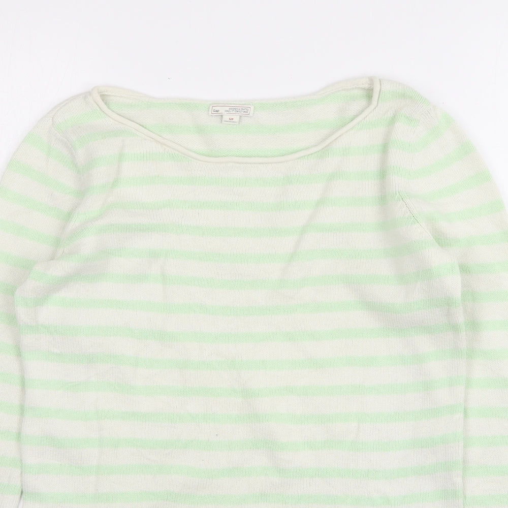 Gap Womens Green Round Neck Striped Cotton Pullover Jumper Size S