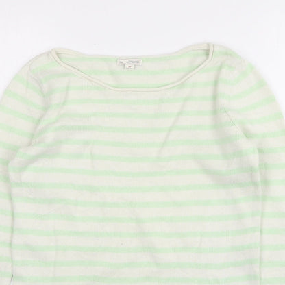 Gap Womens Green Round Neck Striped Cotton Pullover Jumper Size S