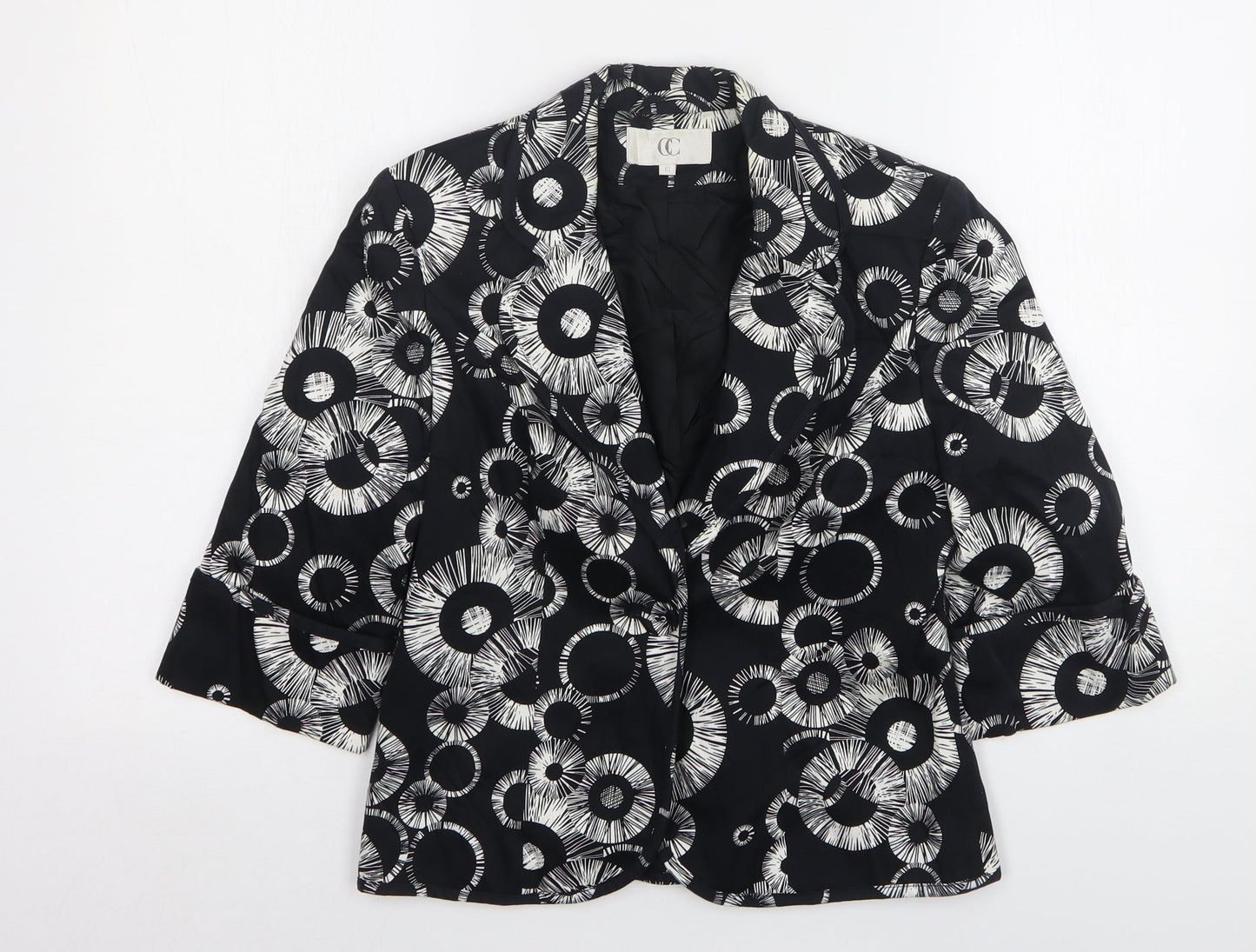 Country Club  Womens Black Geometric Cotton Jacket Blazer Size 10