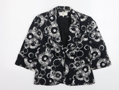 Country Club  Womens Black Geometric Cotton Jacket Blazer Size 10