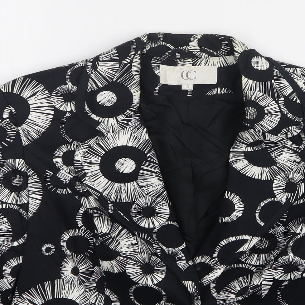 Country Club  Womens Black Geometric Cotton Jacket Blazer Size 10