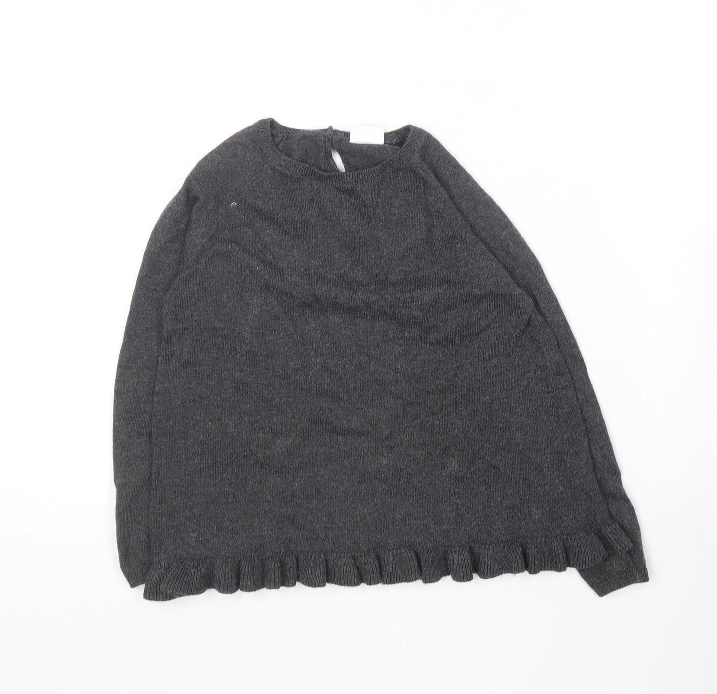 F&F Girls Grey Round Neck  Cotton Pullover Jumper Size 6-7 Years