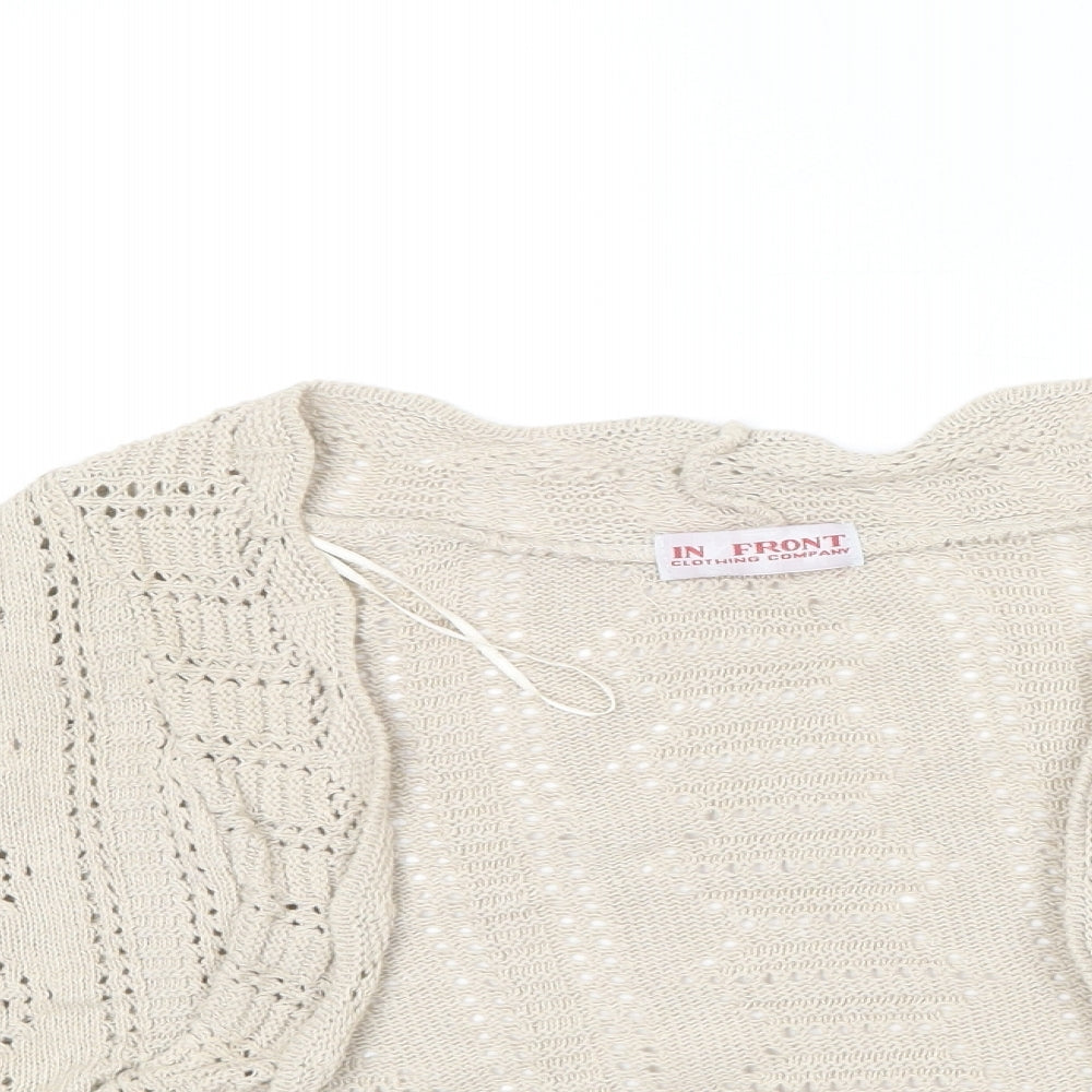 In Front Clothing Womens Beige V-Neck  Cotton Cardigan Jumper Size S