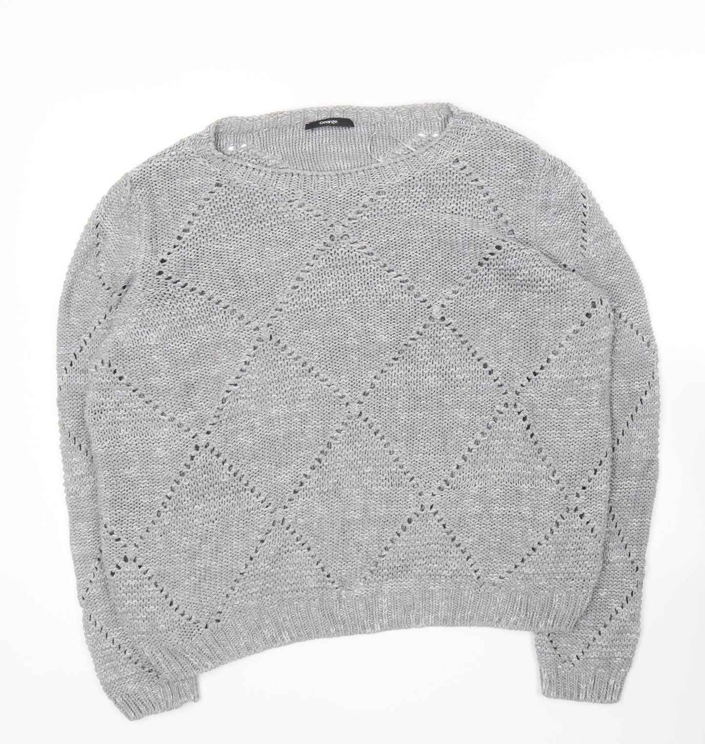 George Womens Grey Round Neck  Acrylic Pullover Jumper Size 2