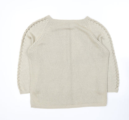 George Womens Beige Round Neck  Acrylic Pullover Jumper Size 14
