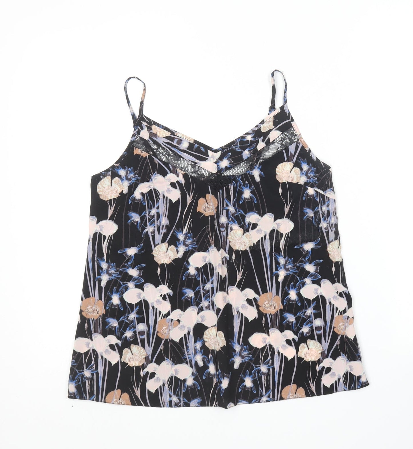 Miss Selfridge Womens Multicoloured Floral Polyester Camisole T-Shirt Size 8 V-Neck