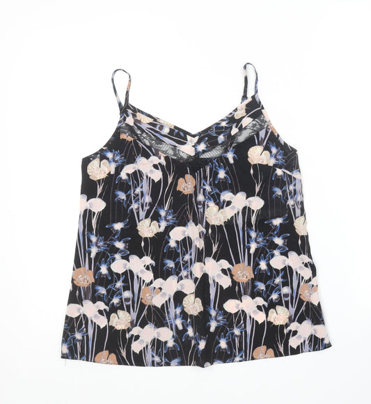 Miss Selfridge Womens Multicoloured Floral Polyester Camisole T-Shirt Size 8 V-Neck