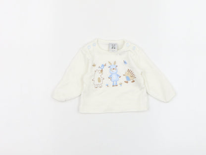 Just too cuddly Girls White  Cotton Pullover Jumper Size 0-3 Months  Pullover - Animal