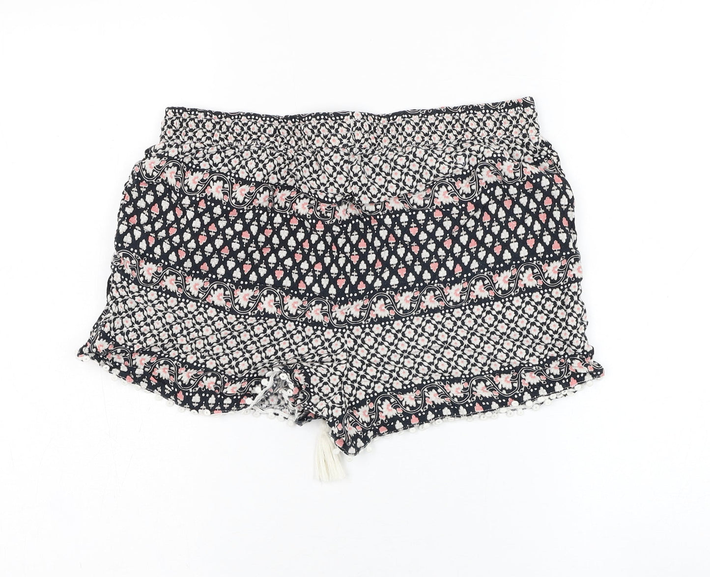 Atmosphere Womens Black Floral Viscose Hot Pants Shorts Size 10 L3 in Regular Drawstring