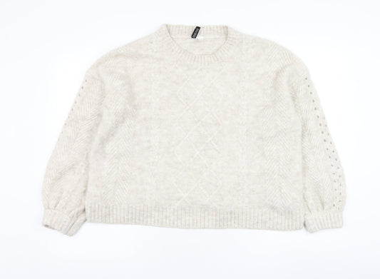 Divided by H&M Womens Ivory Round Neck  Acrylic Pullover Jumper Size L