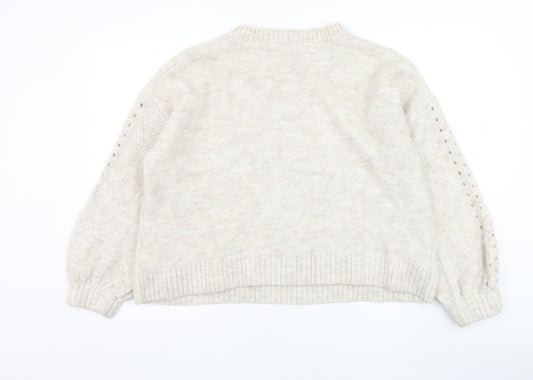 Divided by H&M Womens Ivory Round Neck  Acrylic Pullover Jumper Size L