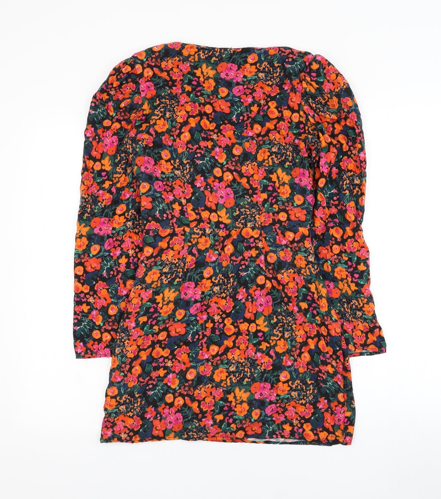 Pull&Bear Womens Black Floral Polyester Shift  Size M  Scoop Neck Pullover