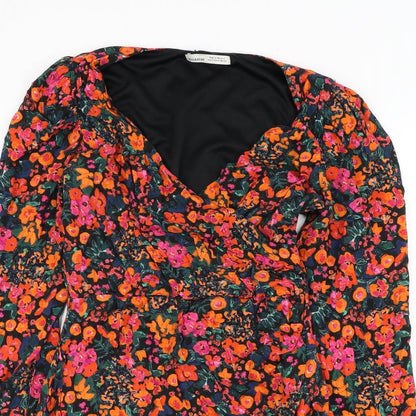 Pull&Bear Womens Black Floral Polyester Shift  Size M  Scoop Neck Pullover