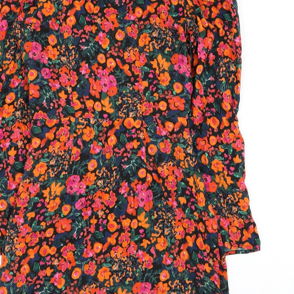 Pull&Bear Womens Black Floral Polyester Shift  Size M  Scoop Neck Pullover