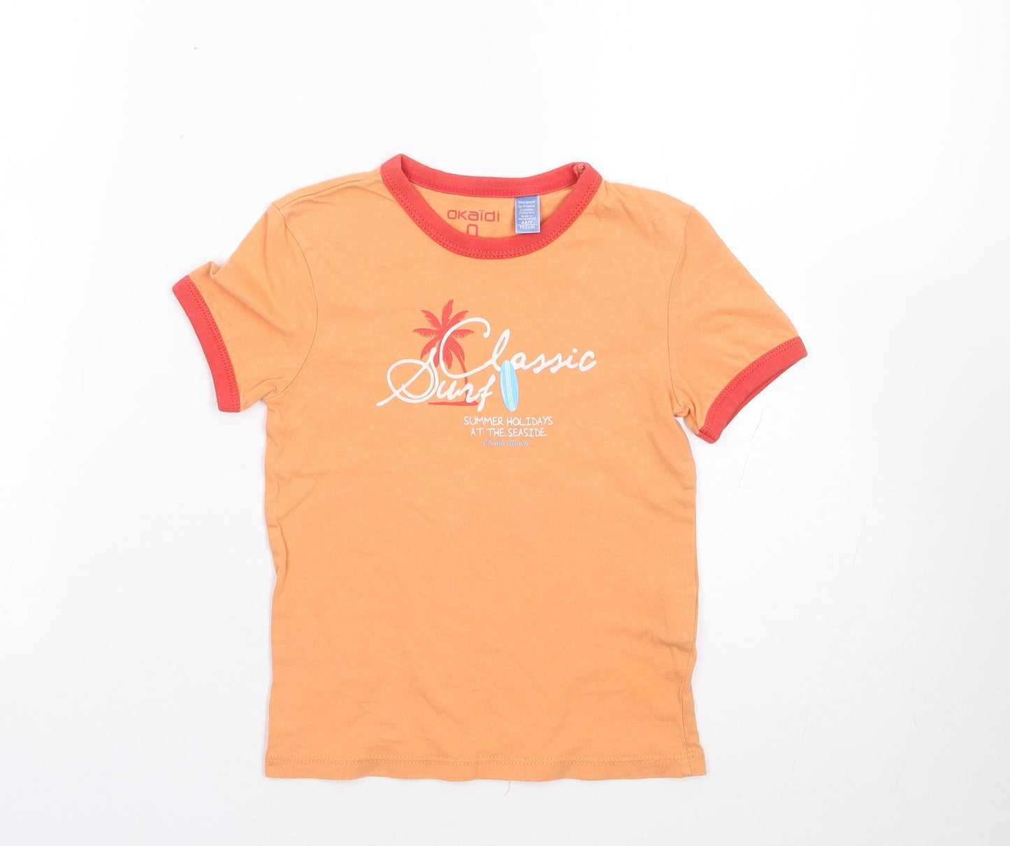 Okaidi Girls Orange  100% Cotton Jersey T-Shirt Size 3 Years Crew Neck Pullover - Surf