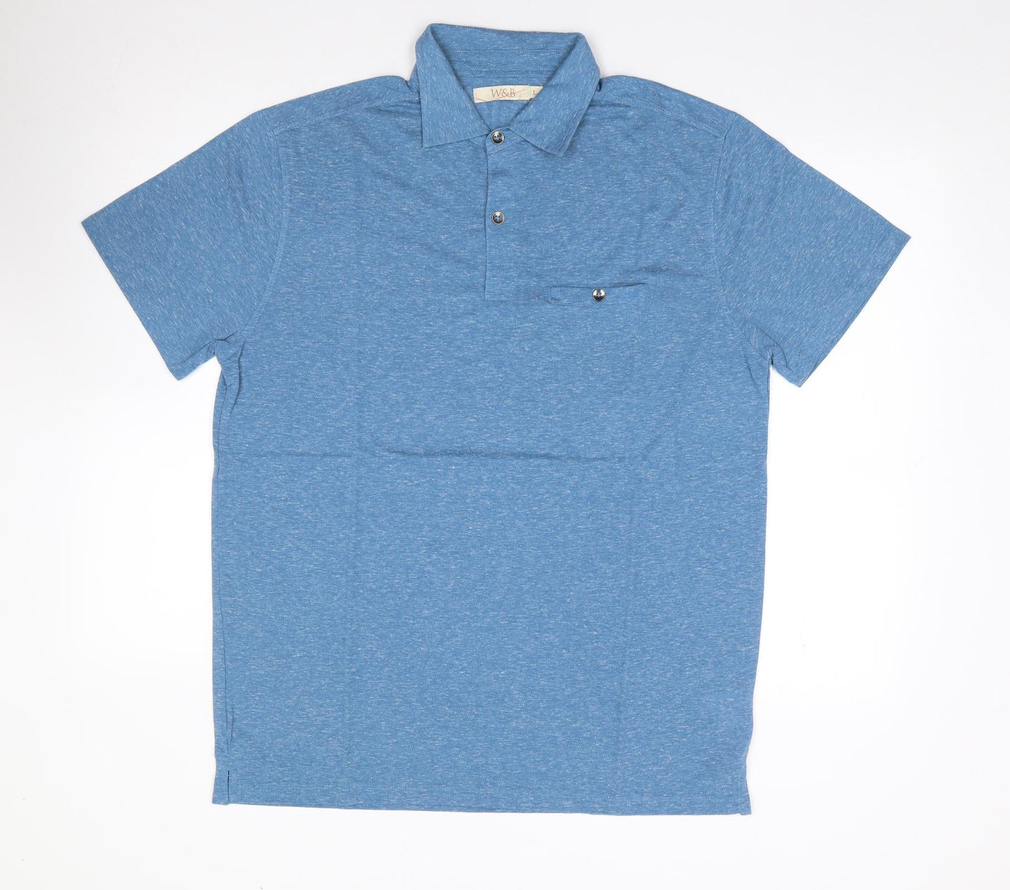 W&B Mens Blue  Polyester  Polo Size L Collared Pullover