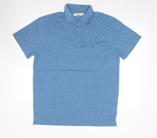 W&B Mens Blue  Polyester  Polo Size L Collared Pullover