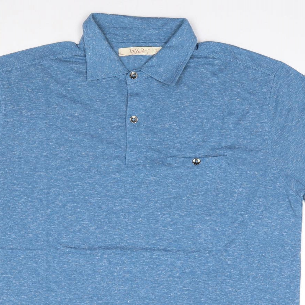 W&B Mens Blue  Polyester  Polo Size L Collared Pullover