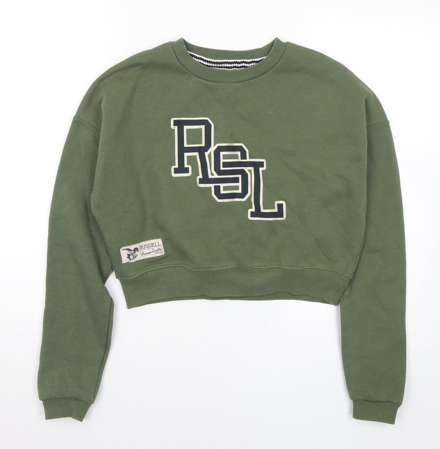 Russell Athletic Womens Green  Cotton Pullover Sweatshirt Size S   - Cropped. RSL