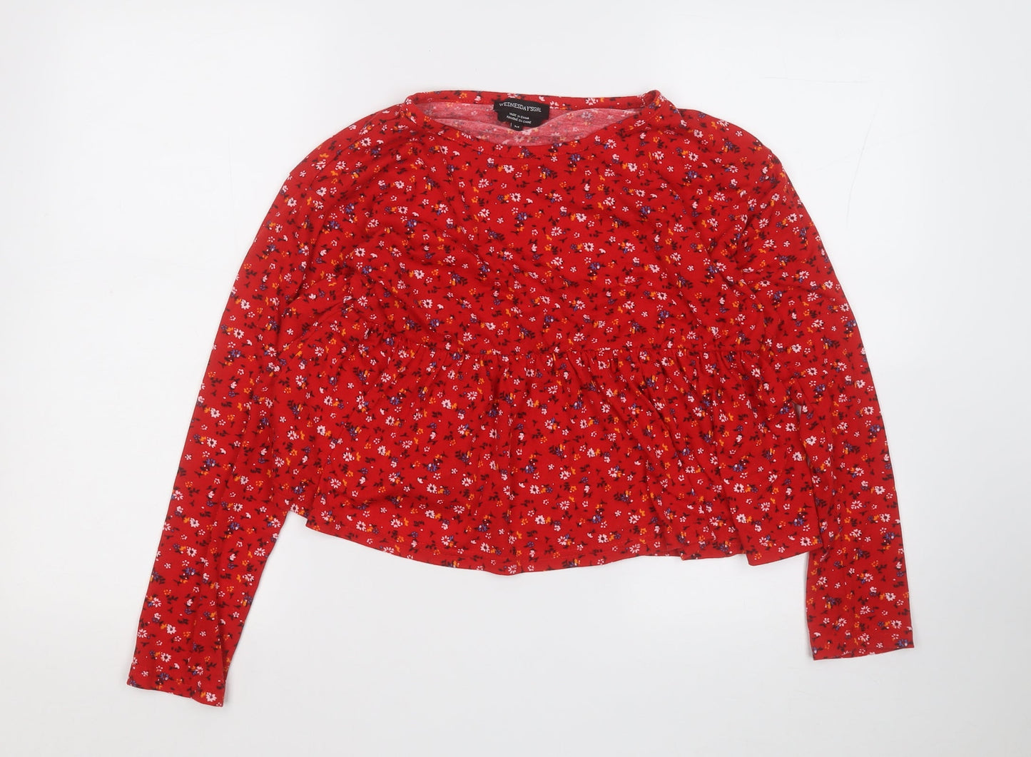wednesday's girl Womens Red Round Neck Floral Polyester Pullover Jumper Size M