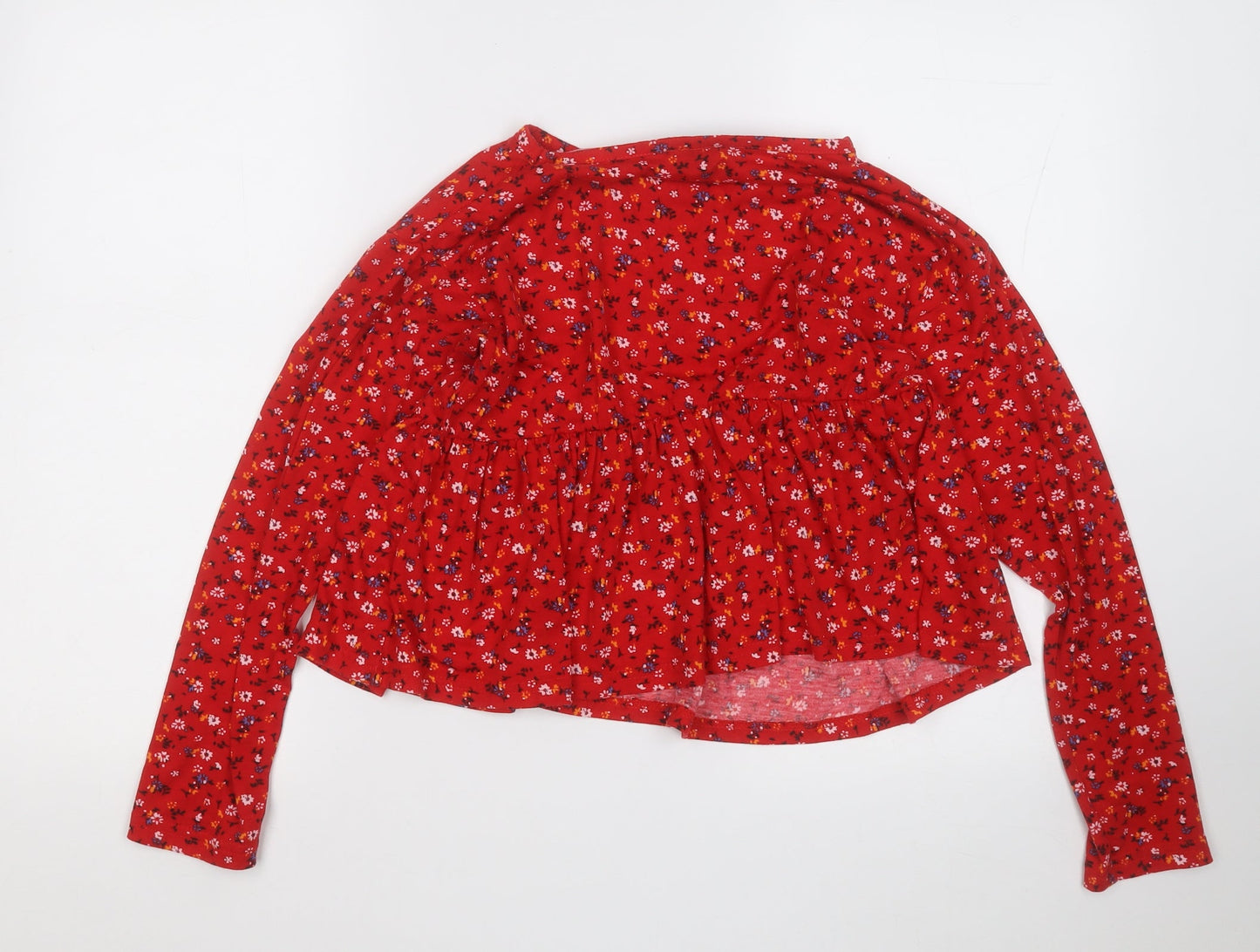 wednesday's girl Womens Red Round Neck Floral Polyester Pullover Jumper Size M