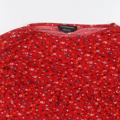 wednesday's girl Womens Red Round Neck Floral Polyester Pullover Jumper Size M