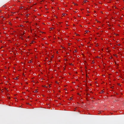 wednesday's girl Womens Red Round Neck Floral Polyester Pullover Jumper Size M