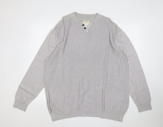 George Mens Grey Round Neck  Cotton Pullover Jumper Size 2XL