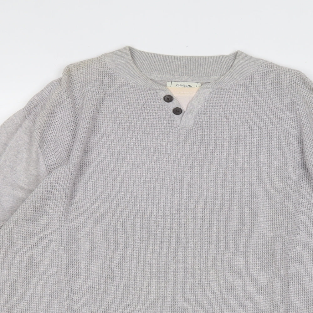George Mens Grey Round Neck  Cotton Pullover Jumper Size 2XL