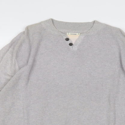 George Mens Grey Round Neck  Cotton Pullover Jumper Size 2XL