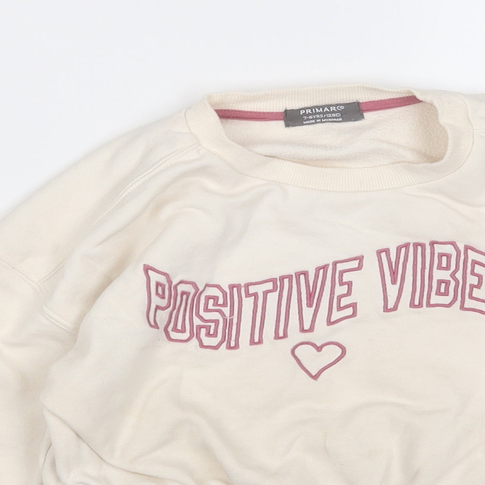 Primark Girls Beige  Cotton Pullover Sweatshirt Size 7-8 Years   - Positive Vibes