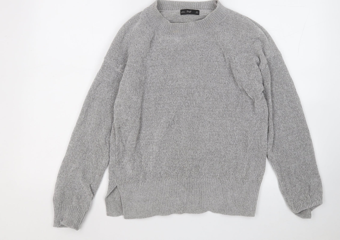 F&F Womens Grey Round Neck  Polyester Pullover Jumper Size 10
