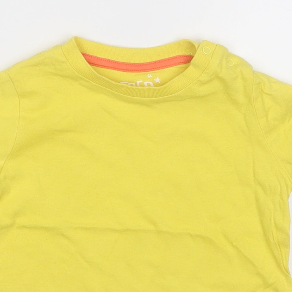 F&F Boys Yellow  Cotton Basic T-Shirt Size 12-18 Months Round Neck
