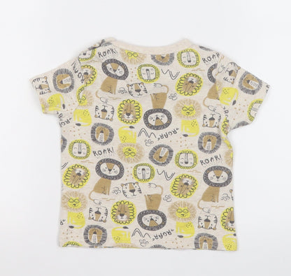 Peacocks Boys Multicoloured Geometric Cotton Basic T-Shirt Size 12 Months Round Neck  - Zoo Anmials