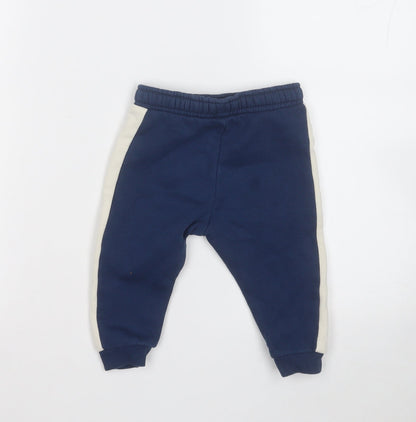 F&F Boys Blue Cotton Jogger Trousers Size 9 Months